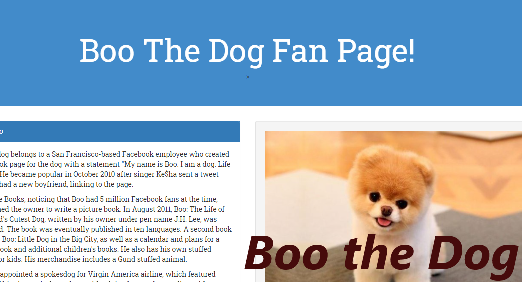 snapshot of a site for about a cute dog